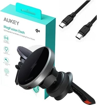 Mbajtës magnetik me karikues wireless AUKEY HD-MC13, Qi2 15W, me kabllo USB-C 1m, Zi