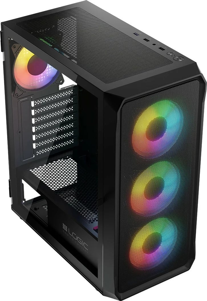 Kasë, Logic Concept, Portos ARGB Midi (AT-PORTOS-10-0000000-0002), ATX/Micro ATX, 4x 120 mm ARGB, panel anësor xham i temperuar, USB 3.0, e zezë