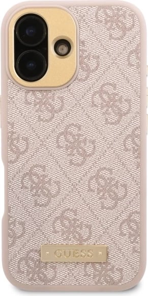 Mbështjellës Guess 4G Logo Plate MagSafe për iPhone 16, Rozë