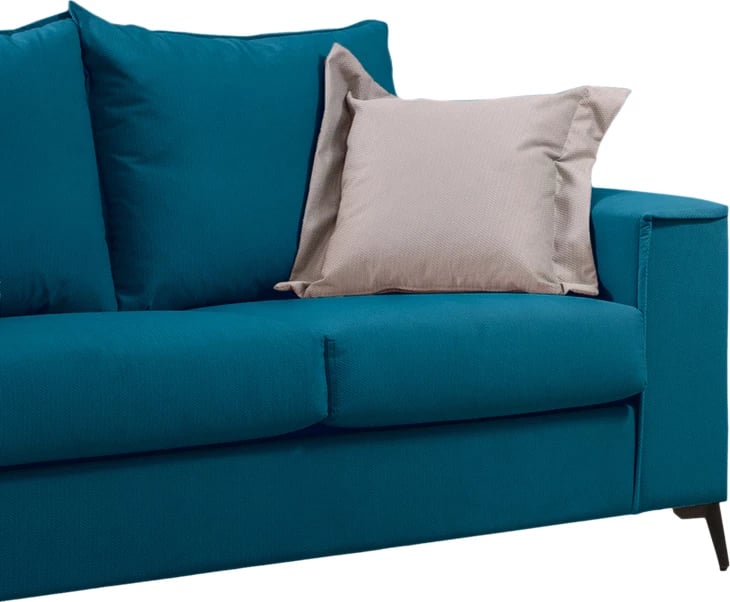 Divan dy ulëshe Verona, pëlhurë petrol me jastëkë bezhë, 173x93x100 cm