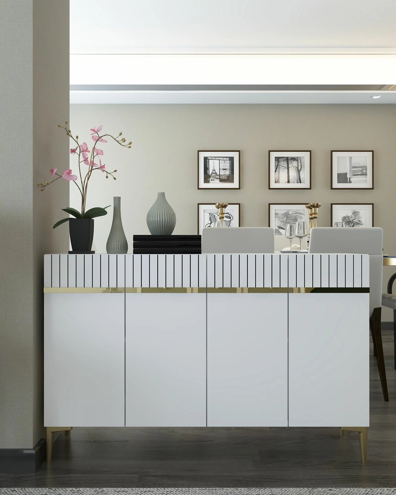 Konsolë dekorative, e bardhë dhe ari, Skye Decor, 120x80x29.6cm