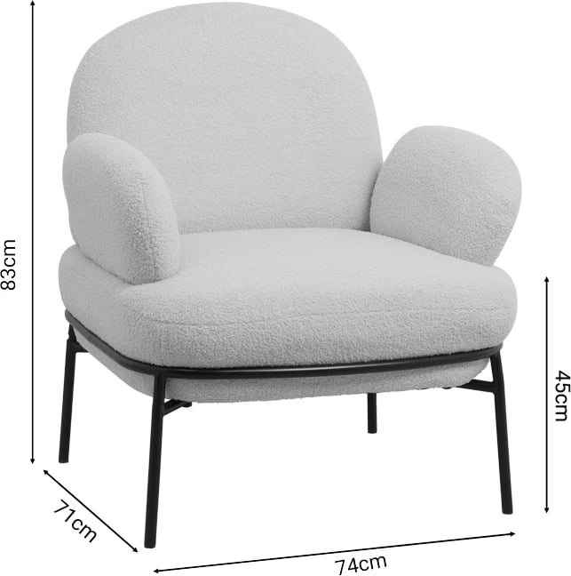 Fotel Jaycob, bouclé bezhë, këmbë metalike të zeza, 74x71x83cm
