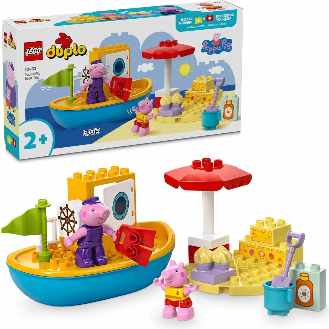 Set ndërtimi LEGO DUPLO Peppa Pig 10432, 23 pjesë, me varkë që noton, për fëmijë të vegjël