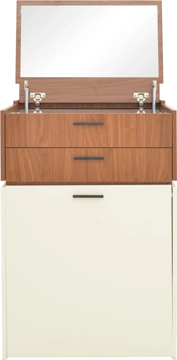 Tavolinë grimi Sonlen, ngjyrë arre-krem, 60x45x130cm, me pasqyrë dhe stol