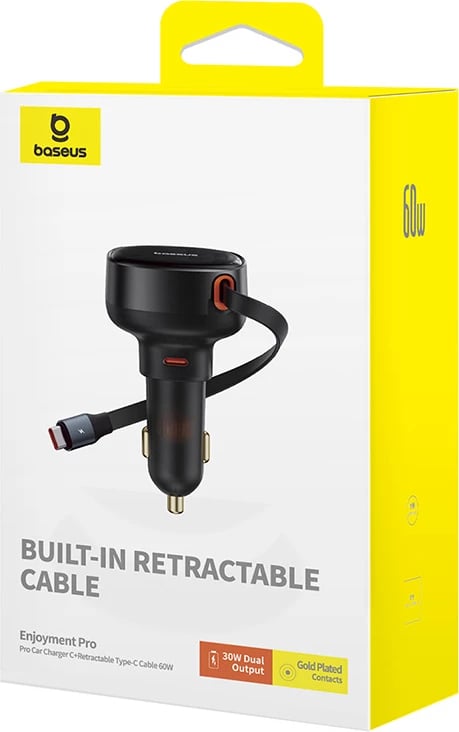 Karikues veture Baseus Enjoyment Pro, USB-C (femër/mashkull), 60W, i zi