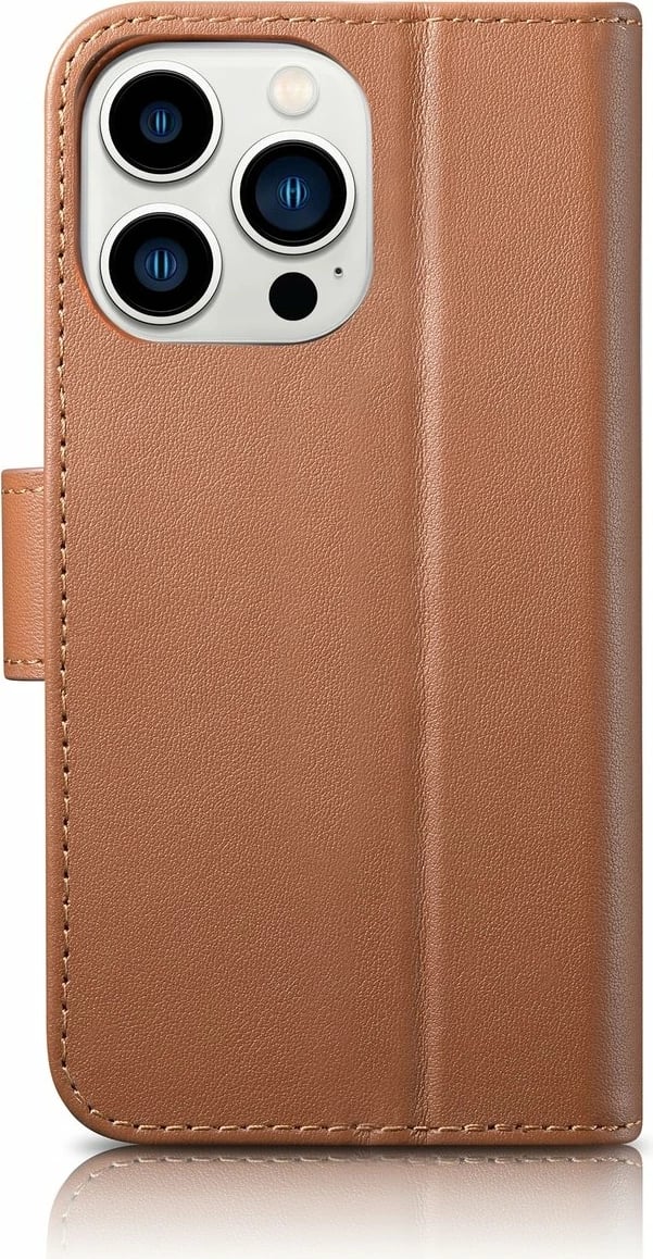 Mbështjellës iCarer Wallet Case 2in1 për iPhone 14 Pro, lëkurë natyrale, Anti-RFID, Kafe