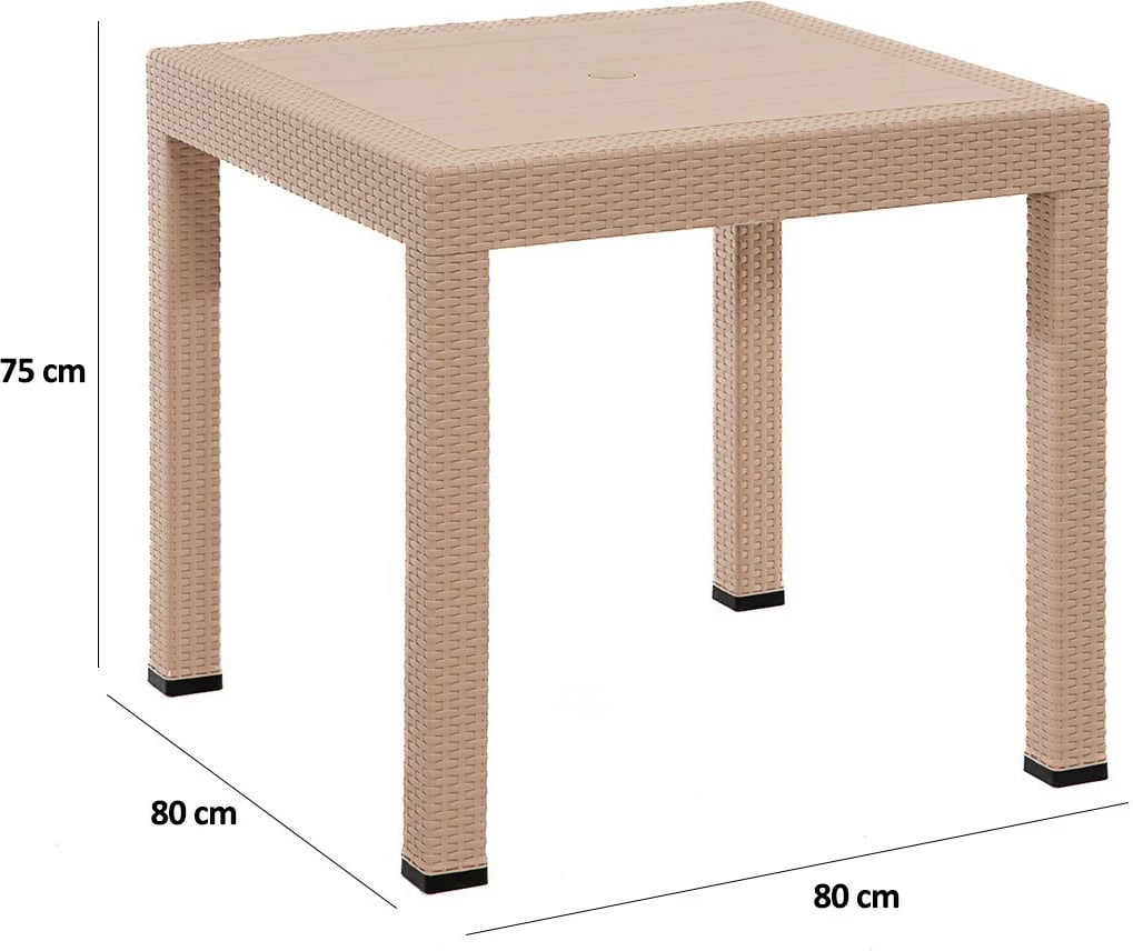 Tavolinë me karrige për terasë, 5 copë, Skye Decor, ratan, ngjyrë kapuçino, 80x80cm
