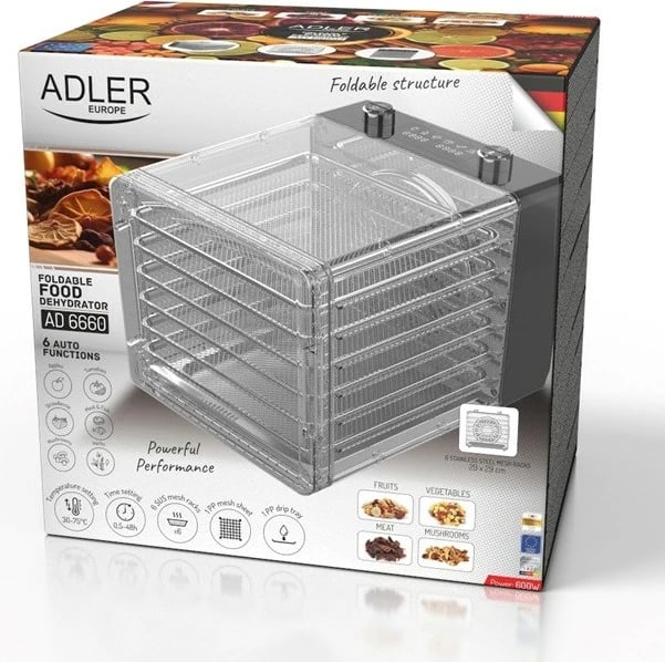 Tharëse kërpudhash, frutash dhe perimesh Adler AD 6660, 600 W, e zezë Tharëse kërpudhash, frutash dhe perimesh Adler AD 6660, 600 W, e zezë