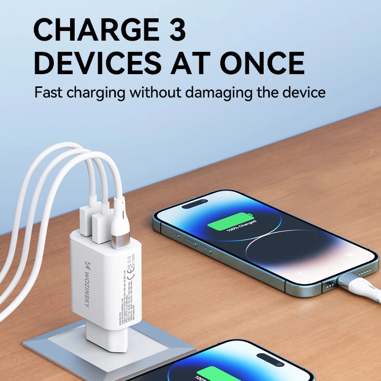 Karikues muri Wozinsky CWCUCW, 30W, 1x USB-C, 2x USB-A, i bardhë