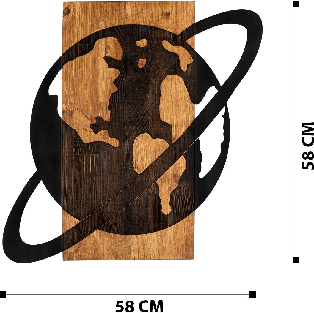 Aksesor dekorativ për mur, dru dhe metal, Wallity Gezen, ngjyrë e zezë dhe arre, 58x58cm