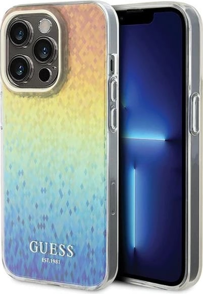 Mbështjellës Guess IML Faceted Mirror Disco Iridescent për iPhone 14 Pro, shumëngjyrësh