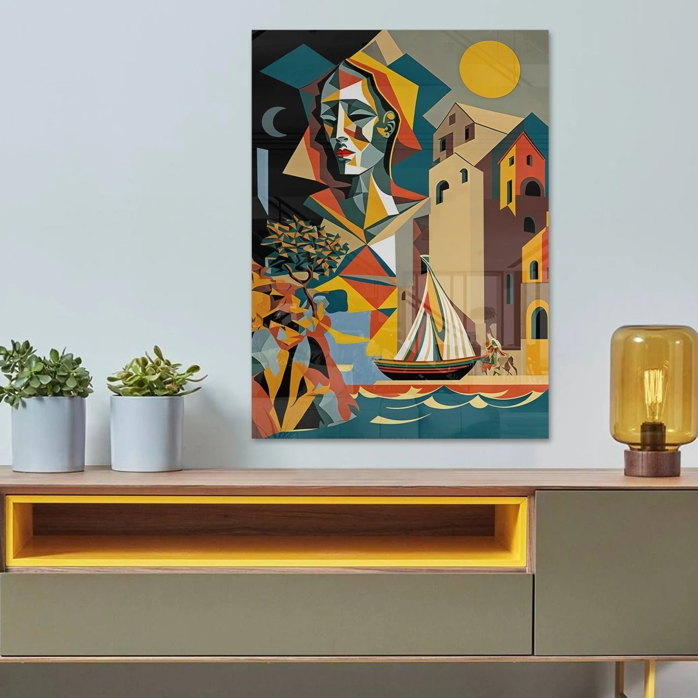 Pikturë dekorative prej xhami të temperuar, shumëngjyrëshe, CAM3691 - 50x70cm