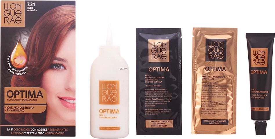 Bojë për flokë Llongueras Optima Permanent pa amoniak 7.24 Almond Blond unisex