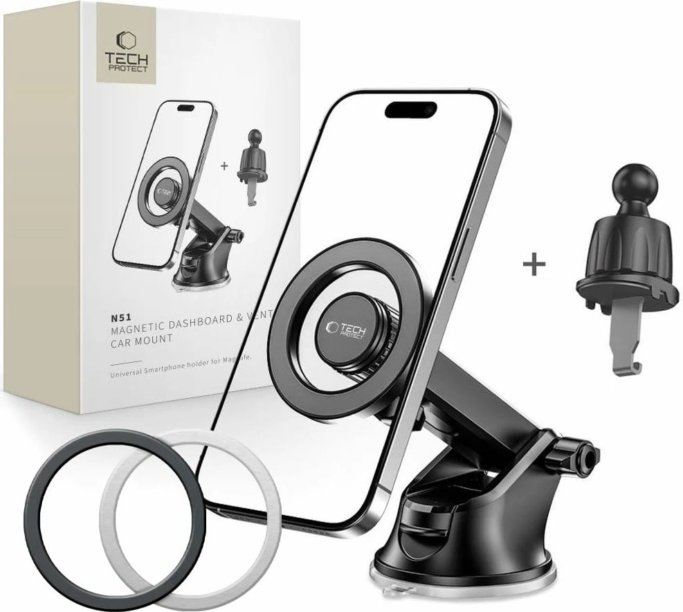 Mbështjellës magnetik për veturë Tech-Protect N51, MagSafe, i zi