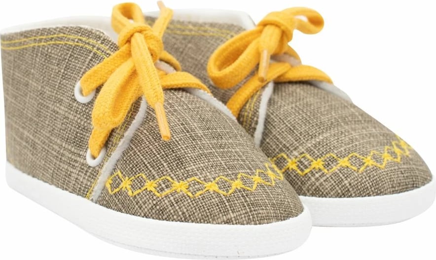 papuçe bebeje stil patika NEW BABY Jeans Mustard 0-3 muaj, shollë e hollë sintetike, brendshme e gjerë, 10 cm, mustard