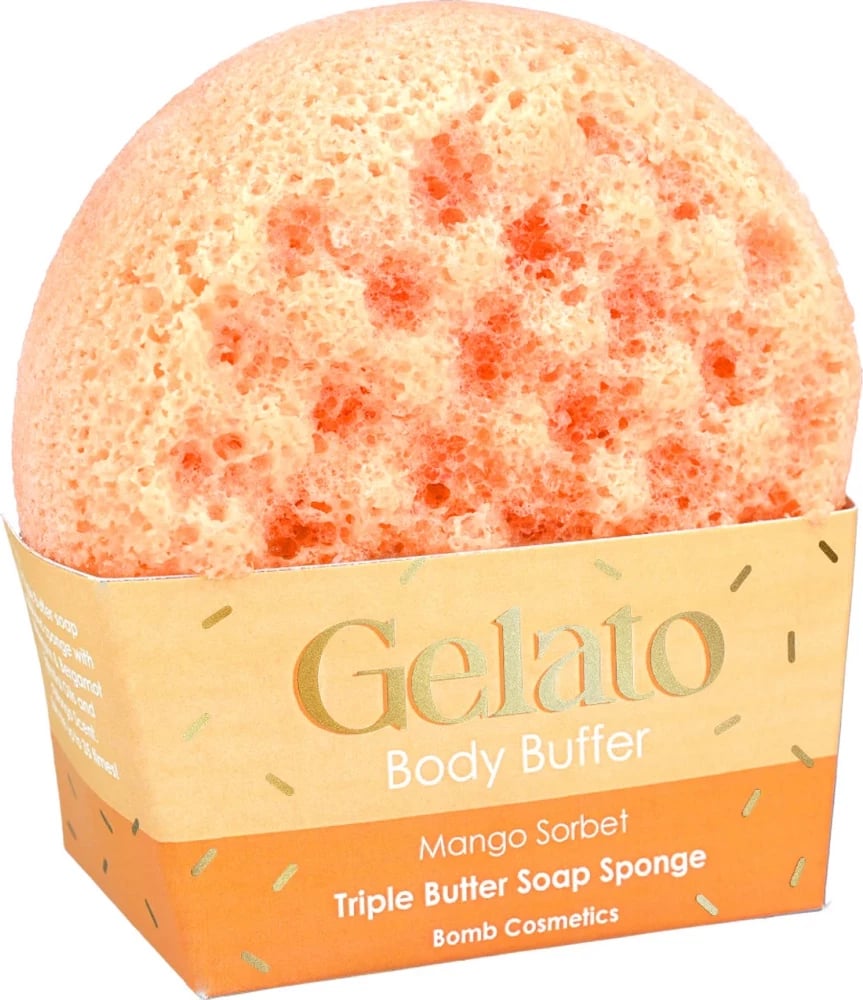 Sfunguese trupi me sapun për femra Bomb Cosmetics Gelato Body Buffer Mango Sorbet 200g