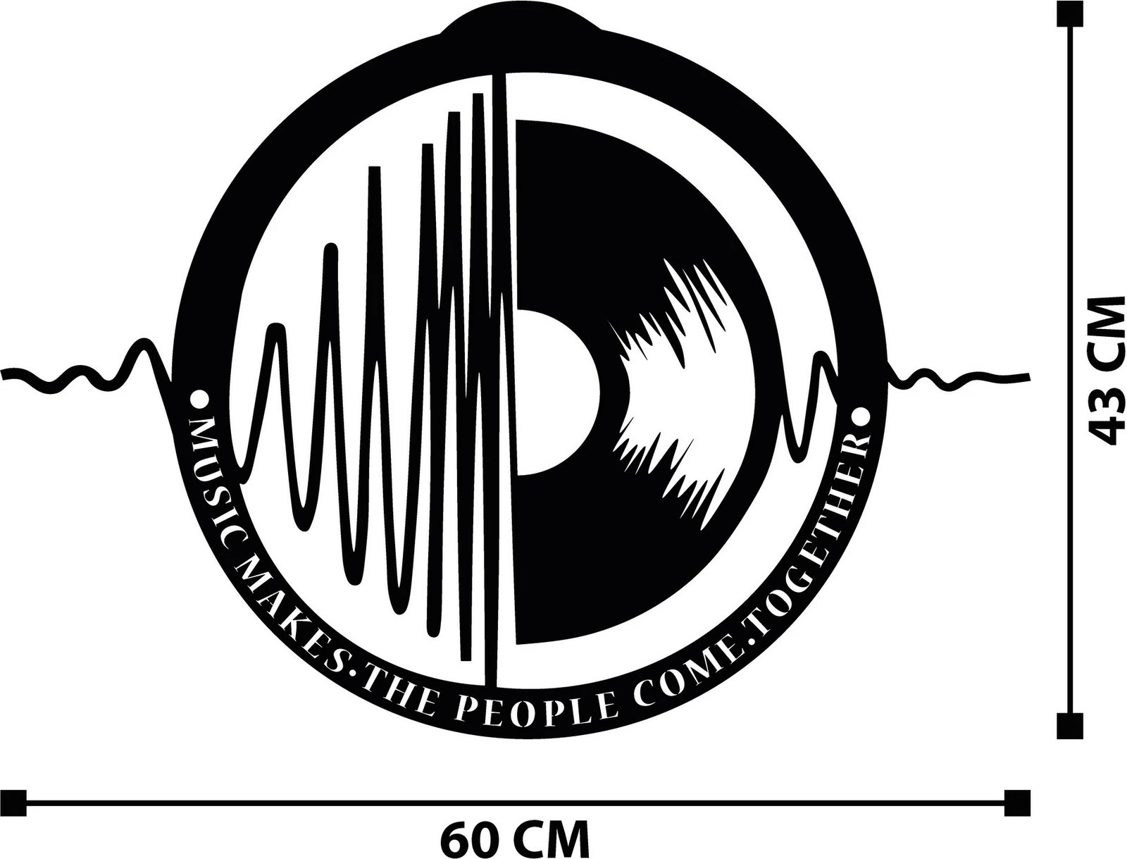 Aksesor dekorativ metalik për mur, Wallity My Music v3, ngjyrë e zezë, 60x43cm