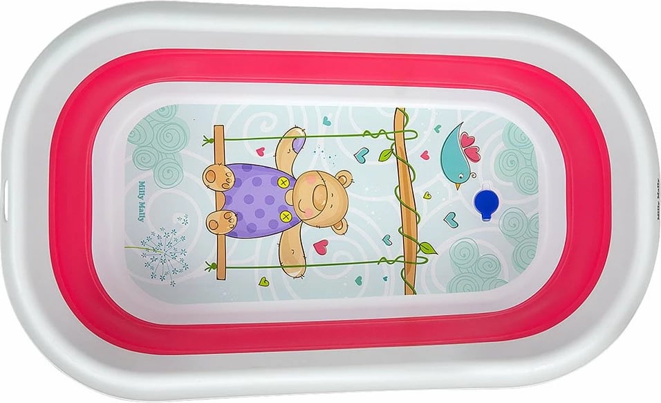 Vaskë bebe palosëse, Milly Mally Aqua, me kullues dhe tapë termosensitive, 80x48x23 cm, rozë