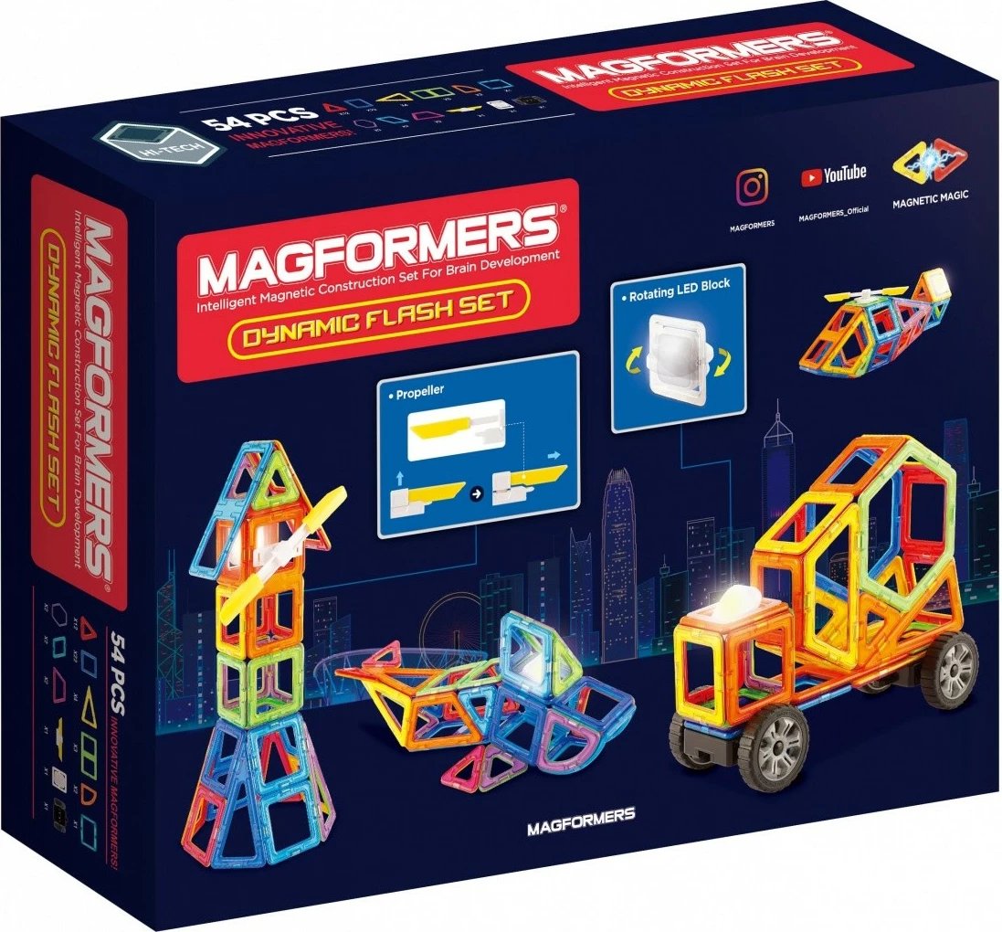 Set lodrash ndërtimi magnetike Magformers Dynamic Flash, 54 pjesë, shumëngjyrëshe