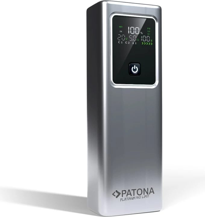 Powerbank PATONA Platinum Powerbank Luxury One PD100, 20000mAh, USB-C + USB-A, Argjendtë, E zezë