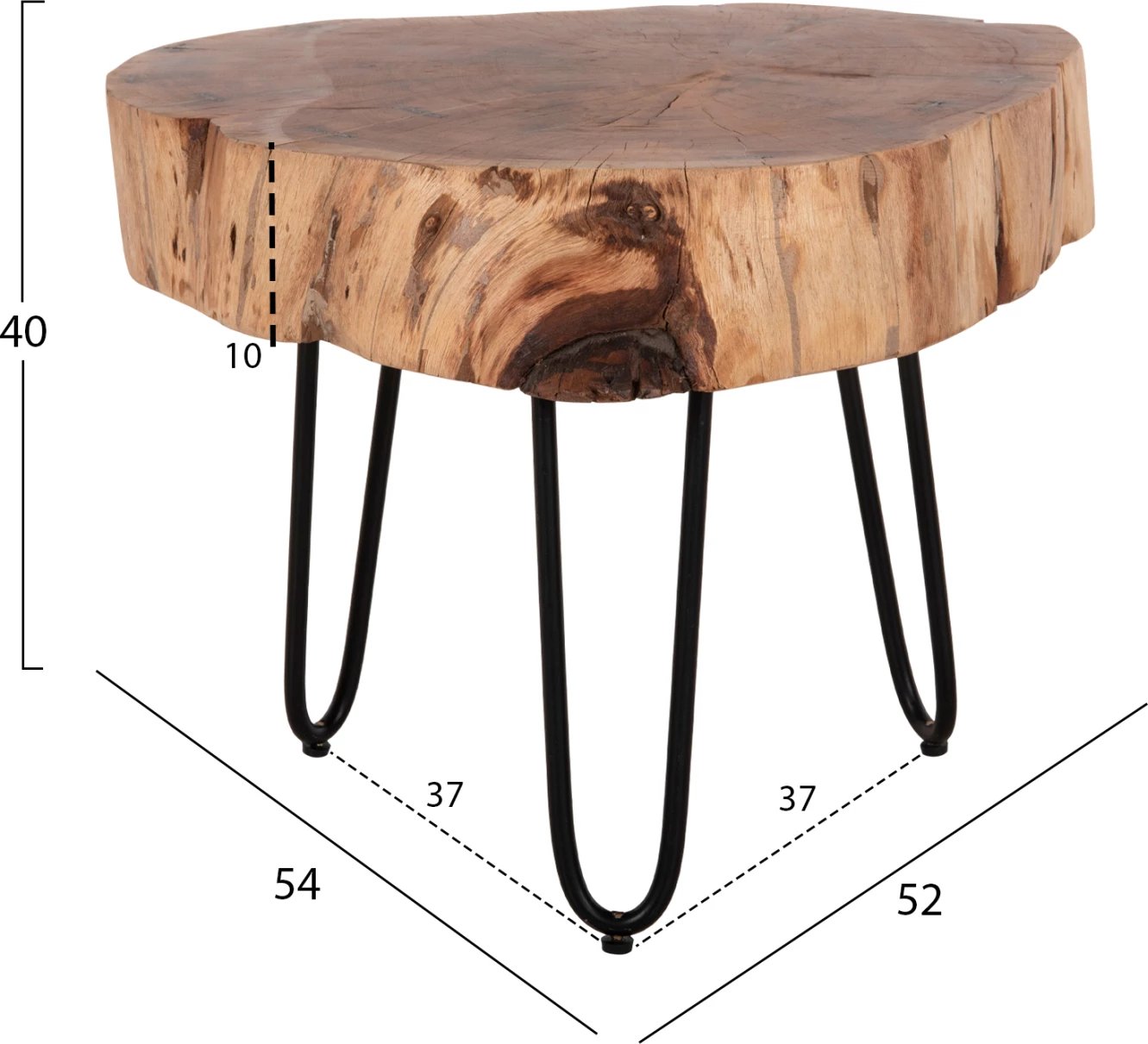 Tavolinë kafeje CLAUDINE, dru akacie, këmbë metali, 52x54x40 cm