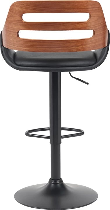 Karrige për bar Fern, lëkurë PU e zezë, dru arre, metal i zi, 50x48.5x89-110.5cm