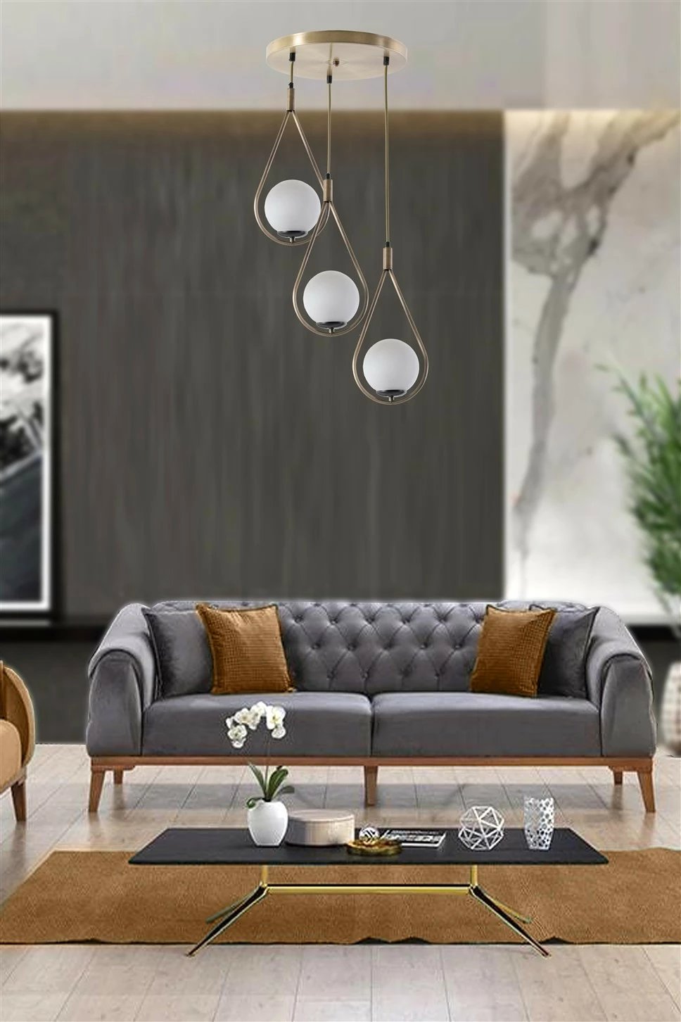 Llambë tavani Opviq Damla, 3 llamba, xham i bardhë, bakër, sarkit