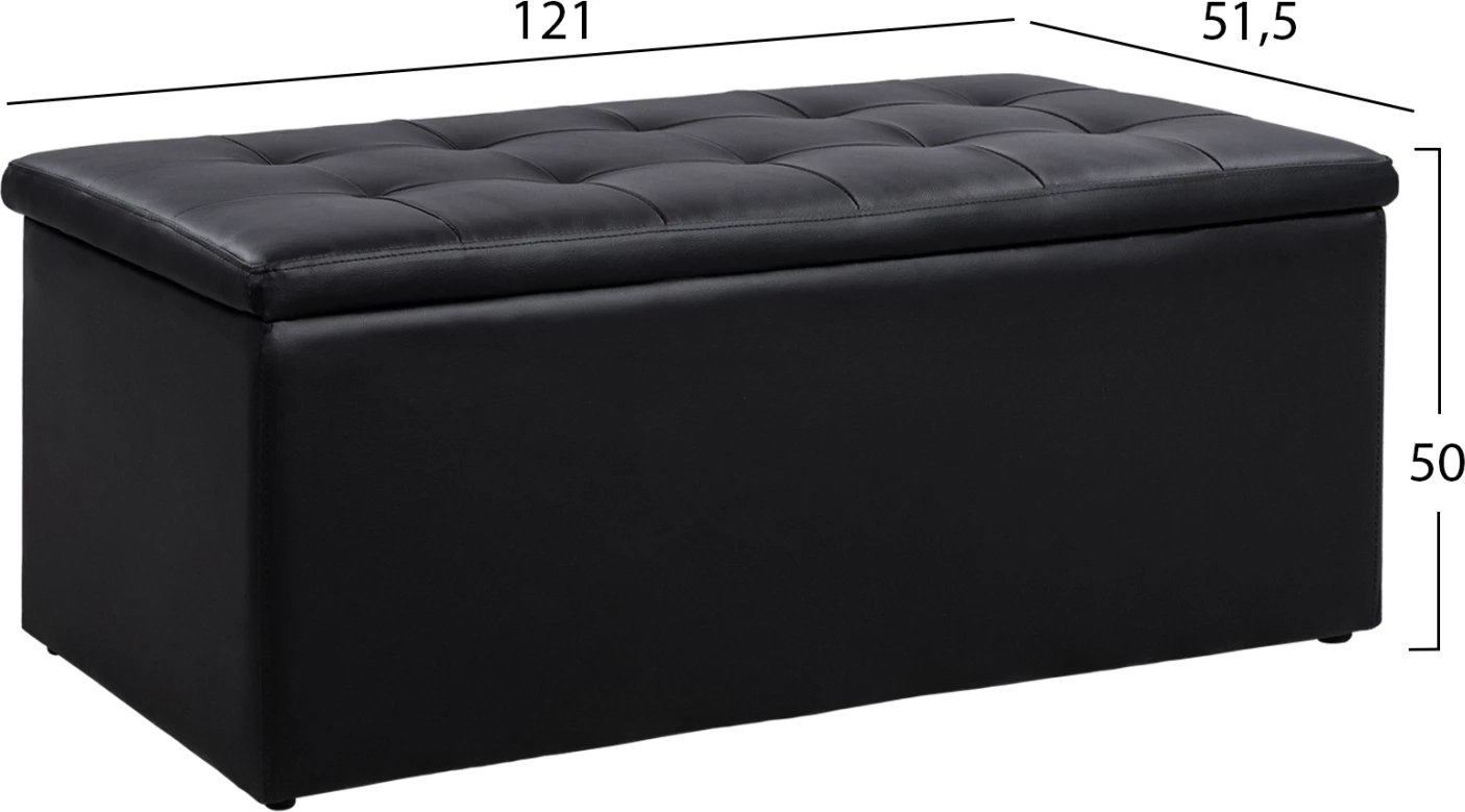 Stool me hapësirë për ruajtje Triscube, lëkurë artificiale e zezë, FH223.01, 121x51.5x50cm