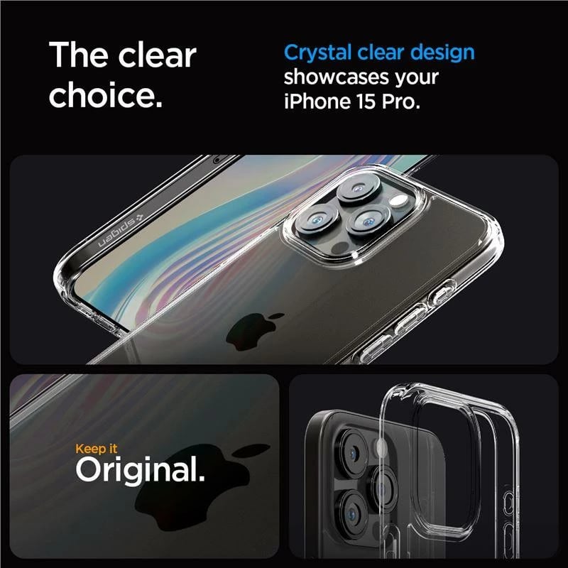 Mbështjellës Spigen Crystal Hybrid për iPhone 15 Pro, Transparent