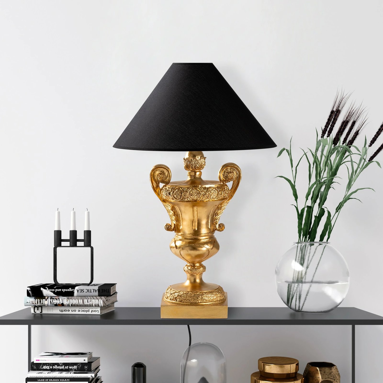 Llambë tavoline Opviq, ELEGANZE-5331, ngjyrë ari dhe e zezë