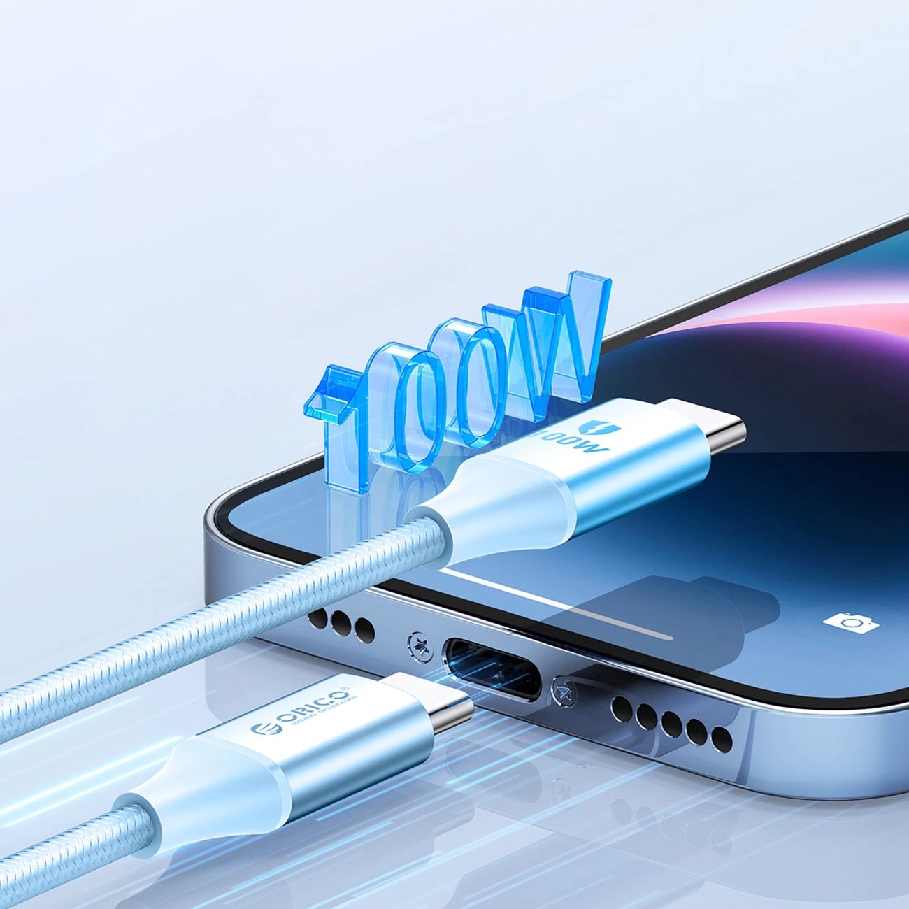 Kabllo USB-C në USB-C Orico CDX, 1m, 100W, Kaltër