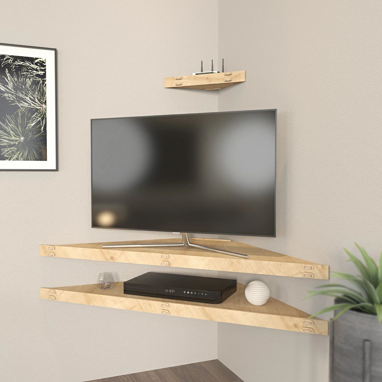 Mbajtës televizori këndor, ngjyrë lisi, Hanah Home, Mensi
