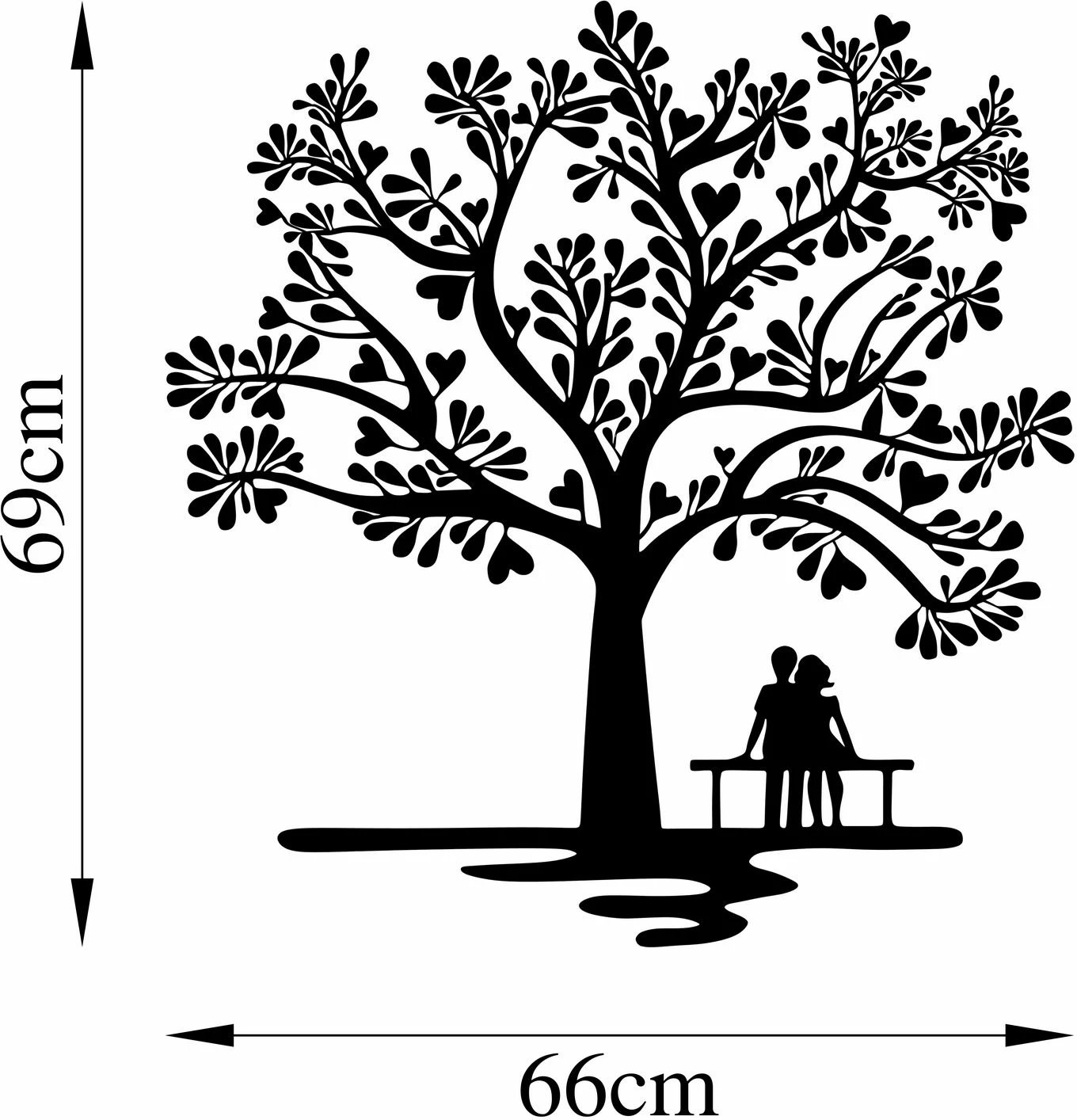 Aksesor dekorativ metalik për mur, Romance nën pemë, 66x69cm
