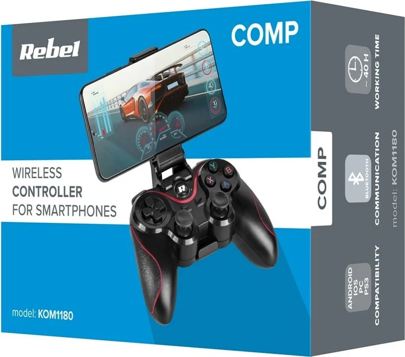 Gamepad Rebel KOM1180 wireless/USB për Android, PC, PS3, iOS, i zi