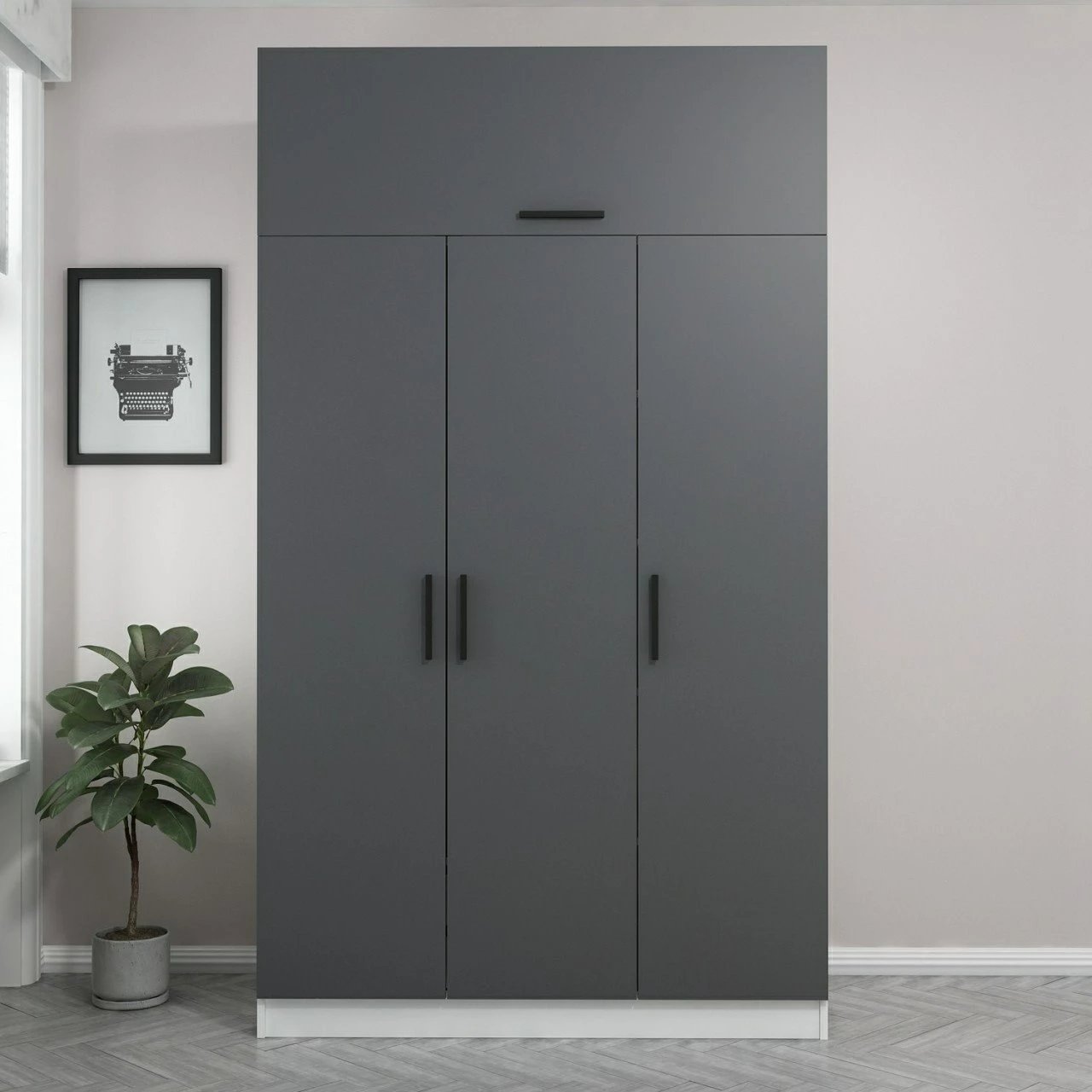 Dollap Skye Decor, 3 kapak, 2 sirtar, 255cm, bardhë-antracit