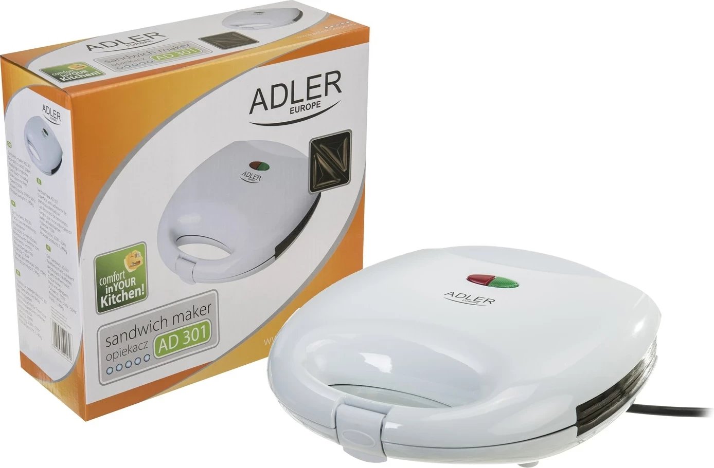 Aparat sanduiçesh Adler AD 301, 750 W, Bardhë
