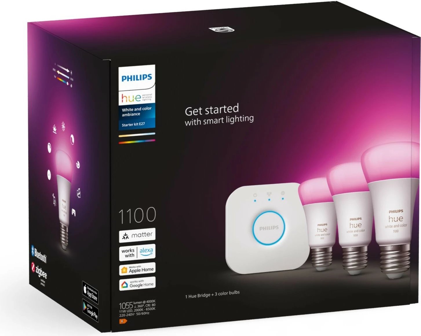 Dritë e mençur Philips Hue White and colour ambience Starter kit E27, Bluetooth/Zigbee, Bardhë Dritë e mençur Philips Hue White and colour ambience Starter kit E27, Bluetooth/Zigbee, Bardhë