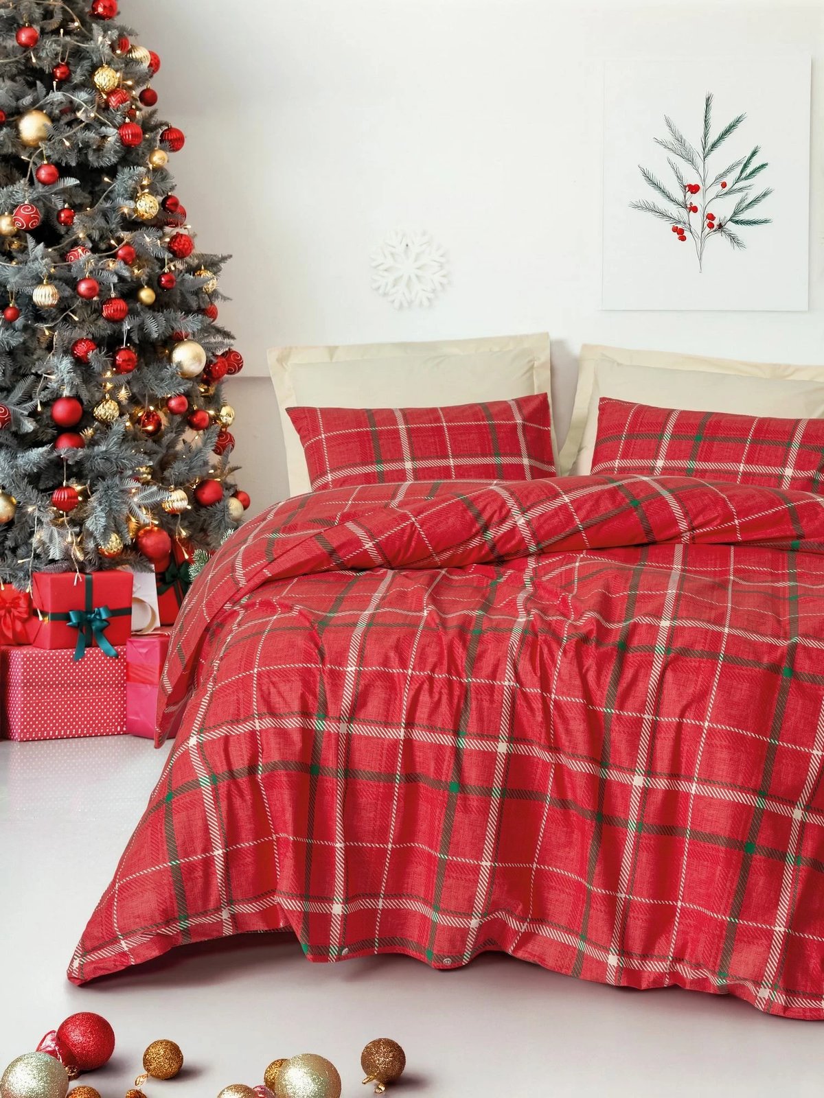 Set mbulesë jorgan për teke XXL, Ranforce, ngjyrë e kuqe, L'Essentiel Linge de Maison, Madras