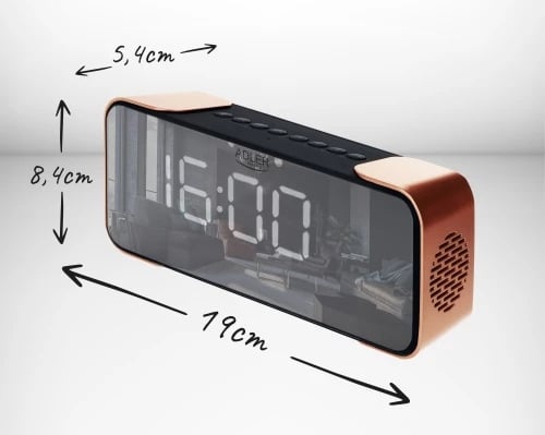 Orë alarmi me radio dhe Bluetooth, Adler AD 1190, stereo 2x3W, USB/SD/AUX, bateri 2600 mAh, ekran pasqyrë LCD i bardhë, e zezë/ngjyrë bakri