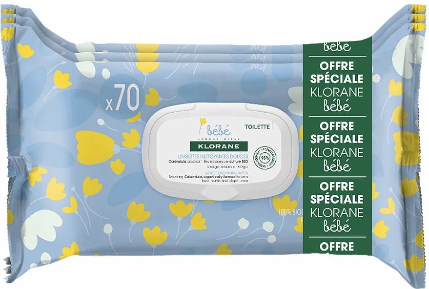 Peceta të lagura Klorane Bebe Gentle Cleansing Wipes 3x70 copë
