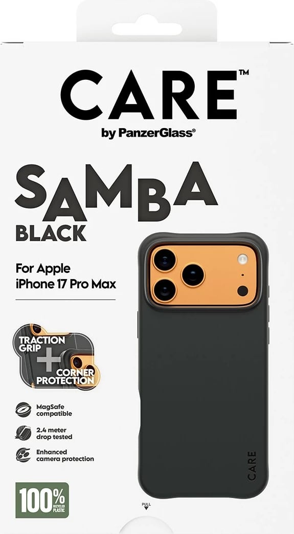 Mbështjellës PanzerGlass CARE fashionable Samba MagSafe për iPhone 17 Pro Max, e zezë