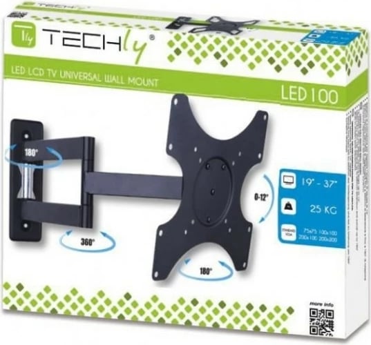 Mbajtës muri për TV/monitor Techly 301450, 19-37 inç, krah i dyfishtë, 25kg, i zi Mbajtës muri për TV/monitor Techly 301450, 19-37 inç, krah i dyfishtë, 25kg, i zi