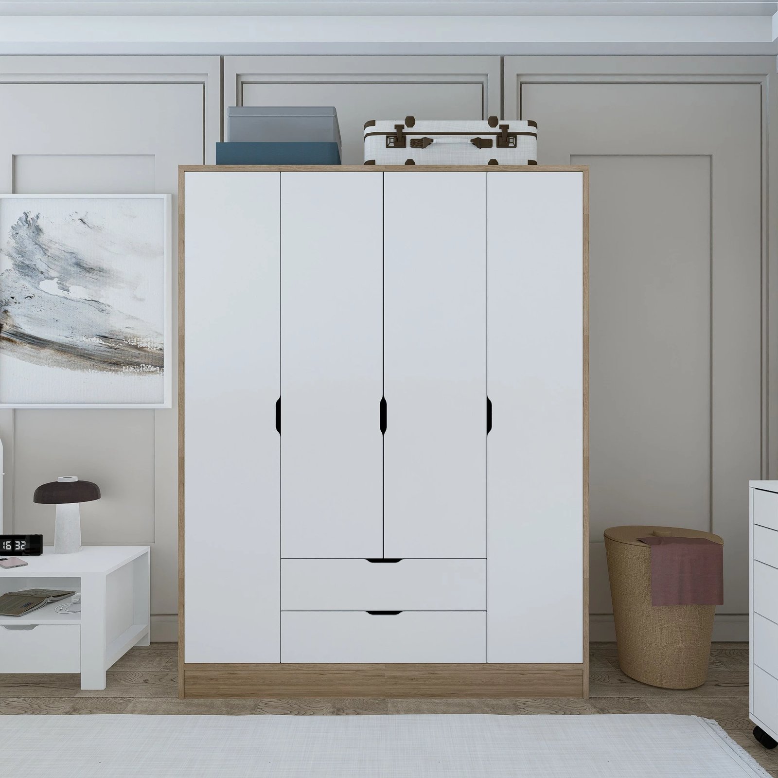 Dollap rrobash Skye Decor, Nisan 1600-018, ngjyrë arrë e çelët dhe e bardhë