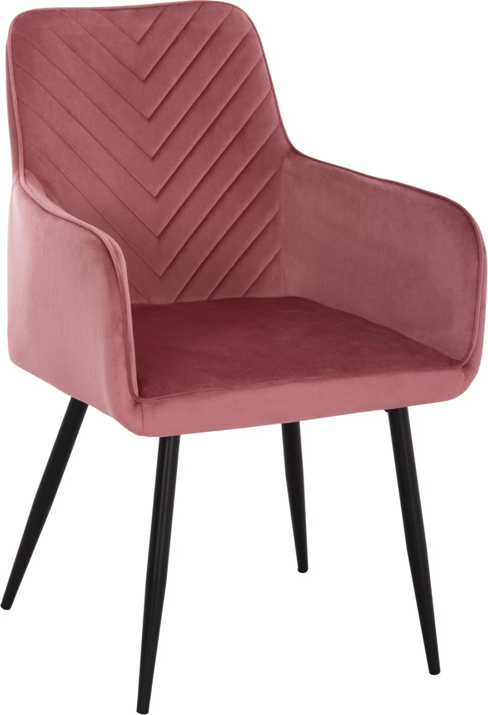 Karrige ngrënieje me krahë LATRELL, kadife rozë e zbehtë, këmbë metalike të zeza, 54x57x84cm, set prej 2 copash