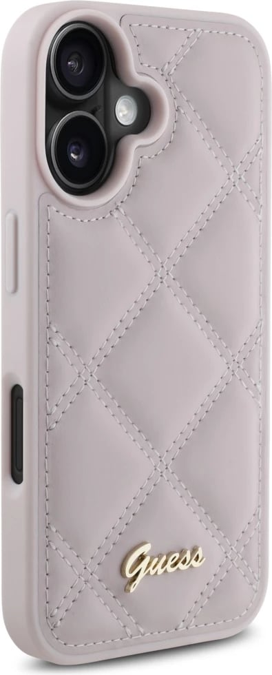 Mbështjellës Guess Quilted Metal Logo për iPhone 16, Rozë Mbështjellës Guess Quilted Metal Logo për iPhone 16, Rozë