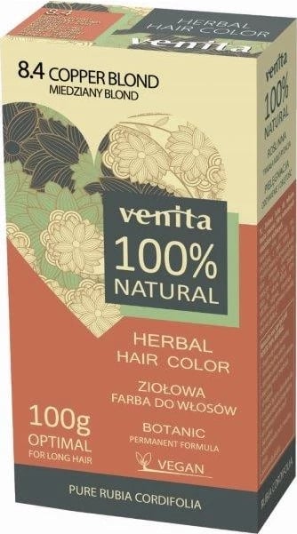 Ngjyrë për flokë për femra Venita Herbal Hair Color 8.4 Copper Blonde, 100g
