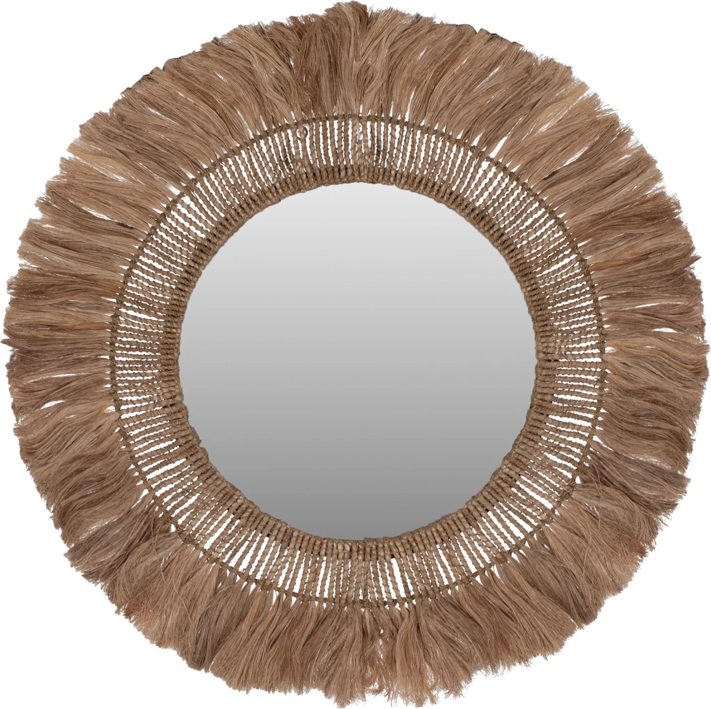 Pasqyrë e rrumbullakët me kornizë prej fibrash abaca, ngjyrë natyrale, 90x4x90 cm, FH7736