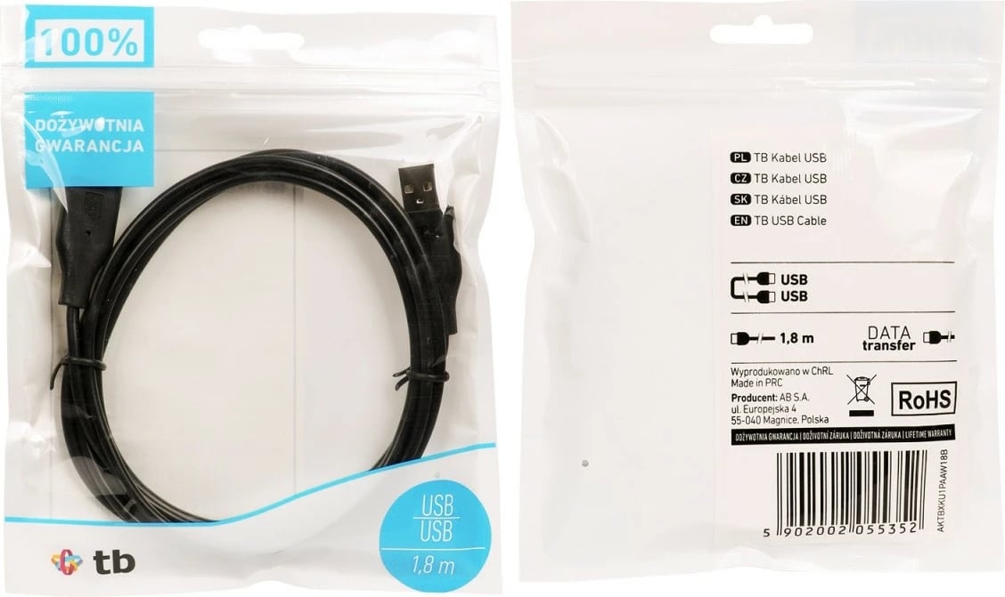 Kabllo USB TB AM-AM 1.8m, e zezë