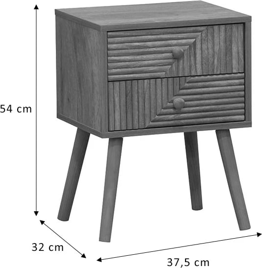Komodinë natyrale me 2 sirtarë, këmbë druri pishe, 37.5x32x54cm