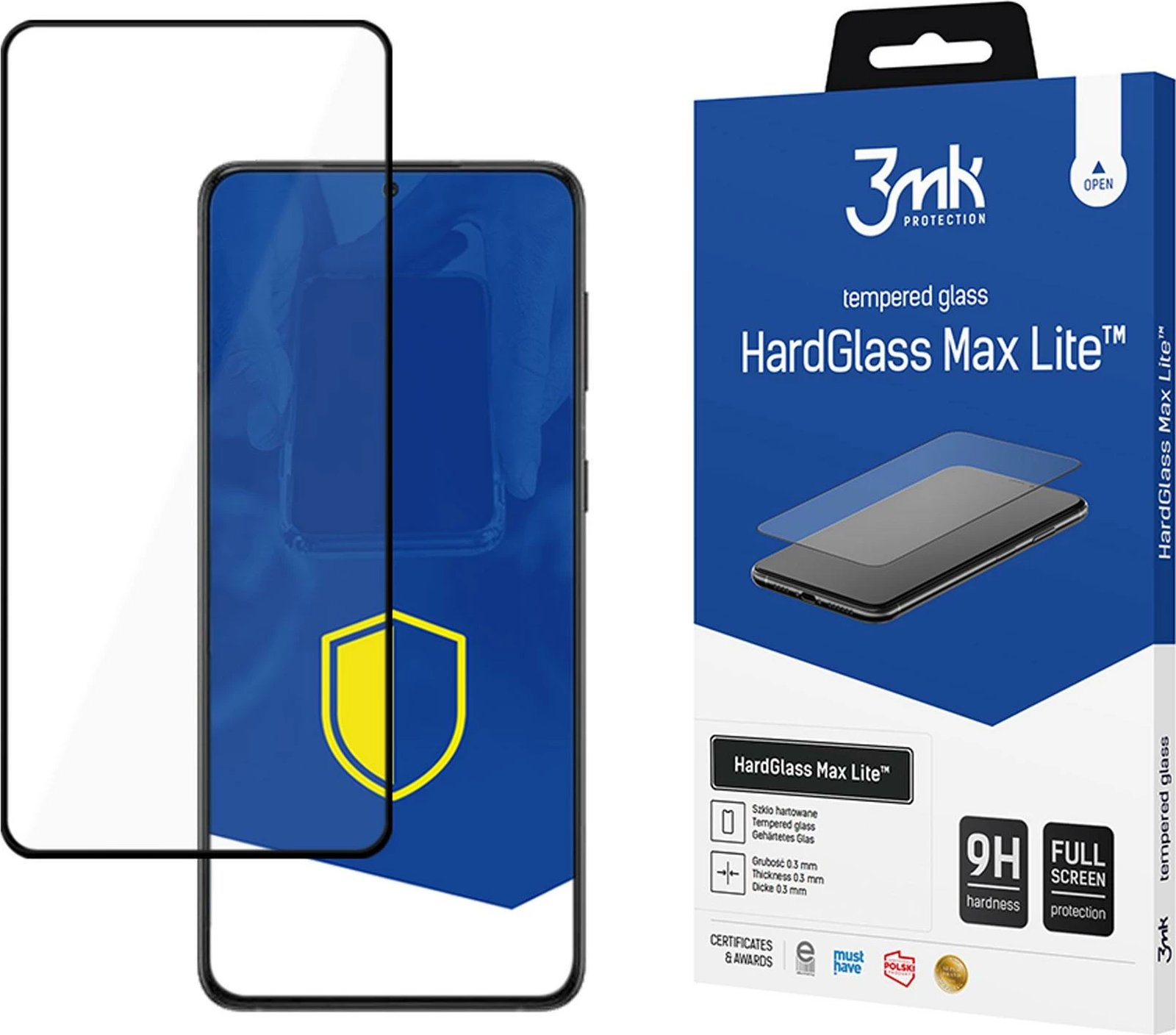 Mbështjellës xhami 3mk HardGlass Max Lite për Samsung Galaxy S22+, i zi